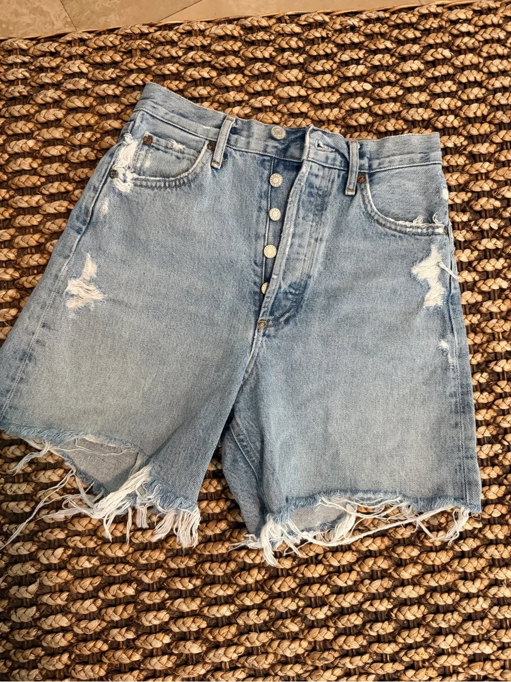 AGOLDE Stella Classic Light Wash Denim Bermuda Shorts - Blue